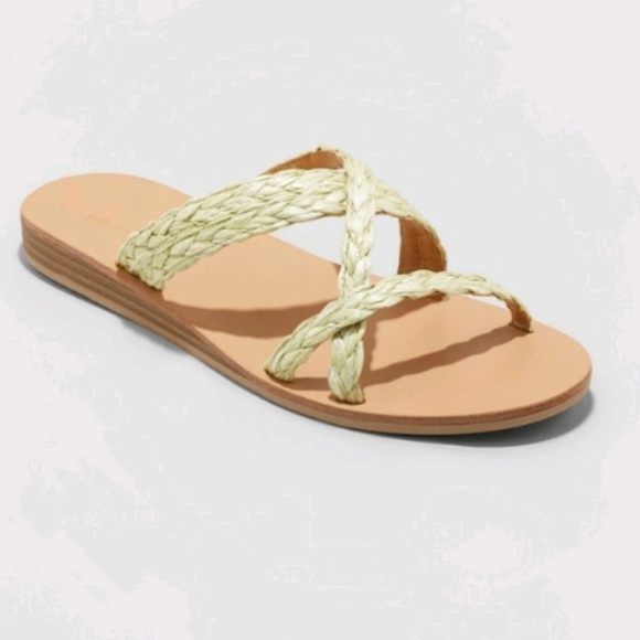 Universal Thread Opal Slide-on Braided Sage Green Flat Sandals Size 10 - Picture 1 of 9